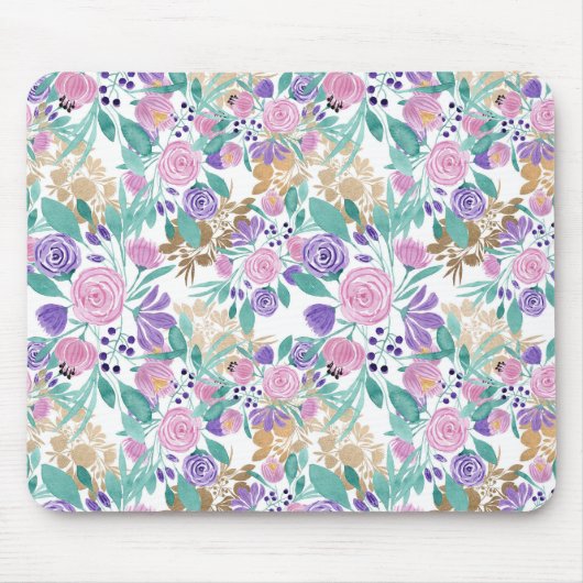 Tapis De Souris Rose violet violet or Aquarelle Feuille (Devant)
