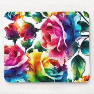 Tapis De Souris Roses Arc-en-Ciel Fleur Colorée Vibrante 