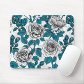 Tapis De Souris Roses blanches et coccinelles (Avec souris)