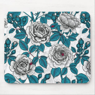 Tapis De Souris Roses blanches et coccinelles