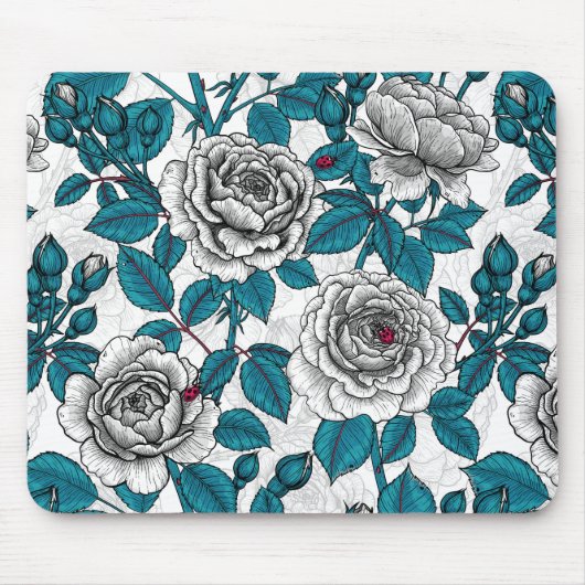 Tapis De Souris Roses blanches et coccinelles (Devant)
