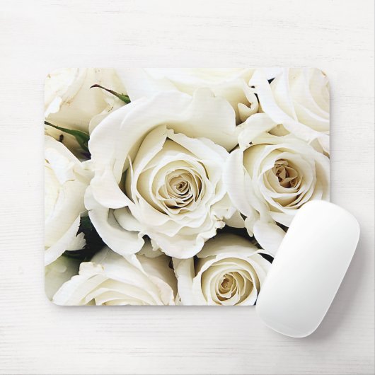 Tapis De Souris Roses blanches Mousepad (Avec souris)