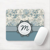 Tapis De Souris Roses bleus et crèmes avec le monogramme (Avec souris)