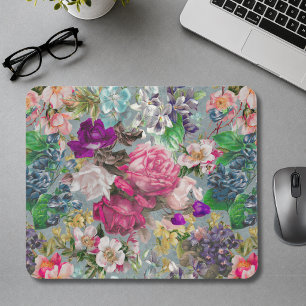 Tapis De Souris Roses chic vintage bleu rose motif