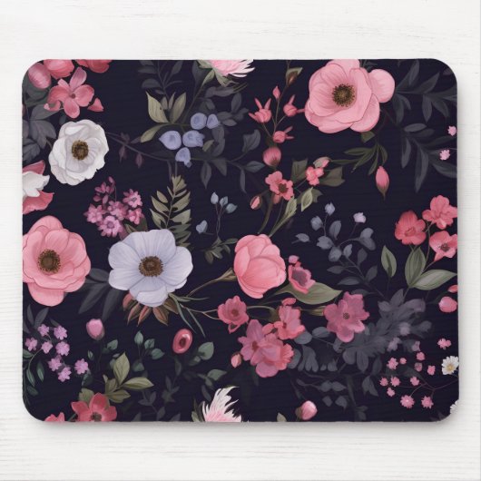 Tapis De Souris Roses d'été en noir (Devant)