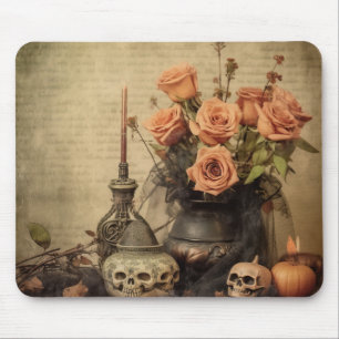 Tapis De Souris Roses Macabres Vintage Crânes Sépia