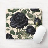 Tapis De Souris Roses Noirs Et Feuilles Verts, (Avec souris)