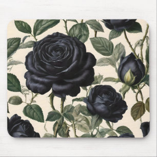 Tapis De Souris Roses Noirs Et Feuilles Verts,