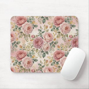 Tapis De Souris Roses Rose Poussiéreux Charme Élégant Vert Sauge O