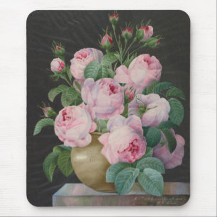 Tapis De Souris Roses roses dans un vase - Pierre Joseph Redouté
