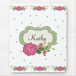 Tapis de souris Roses roses et pois verts