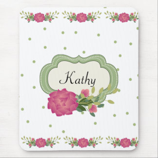 Tapis de souris Roses roses et pois verts