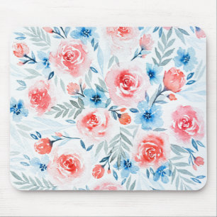 Tapis De Souris Roses Roses Roses Bleues Fleurs Aquarelle Motif Fl
