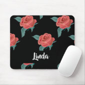 Tapis De Souris Roses roses roses sur noir (Avec souris)