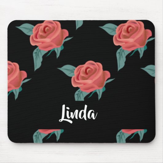 Tapis De Souris Roses roses roses sur noir (Devant)