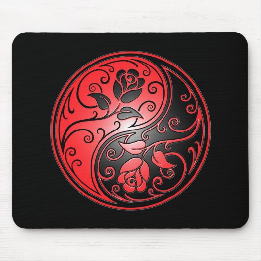 Tapis De Souris Roses, rouge et noir de Yin Yang (Devant)