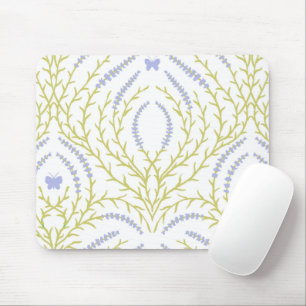 Tapis De Souris Roses sauvages et papillons /rose/vert pâle/jaune