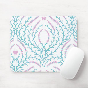 Tapis De Souris Roses sauvages et papillons /rose/vert pâle/jaune