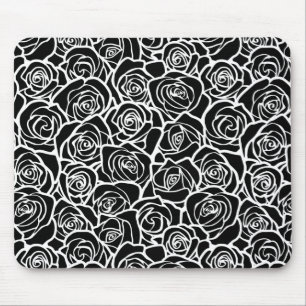 Tapis De Souris Roses Vintages en noir et blanc