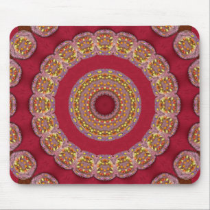 Tapis De Souris Rosettes Mandala Rouge Or Jaune