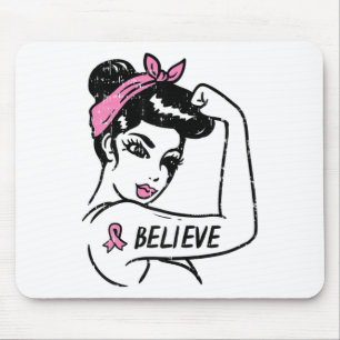 Tapis De Souris Rosie Riveter Croit Pink Ribbon Cancer du sein Aw
