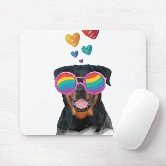 Tapis De Souris Rottweiler Chien avec Coeurs Saint-Valentin (Avec souris)