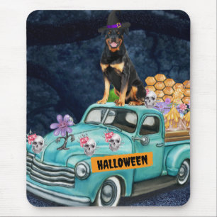 Tapis De Souris Rottweiler Chien Halloween Camion Effrayant Nuit