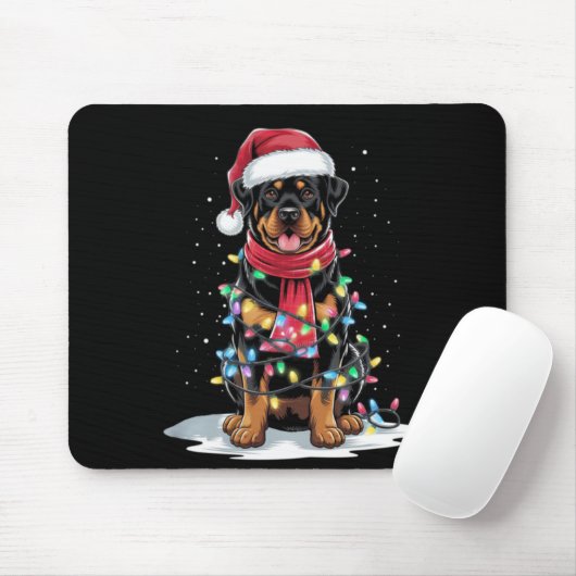 Tapis De Souris Rottweiler Christmas Tree Santa Hat Lights Xmas Do (Avec souris)