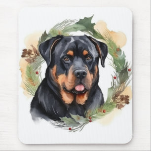 Tapis De Souris Rottweiler Christmas Wreath Festive Pup