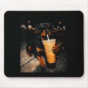 Tapis De Souris Rottweiler cool buvant un café glacé art de chien