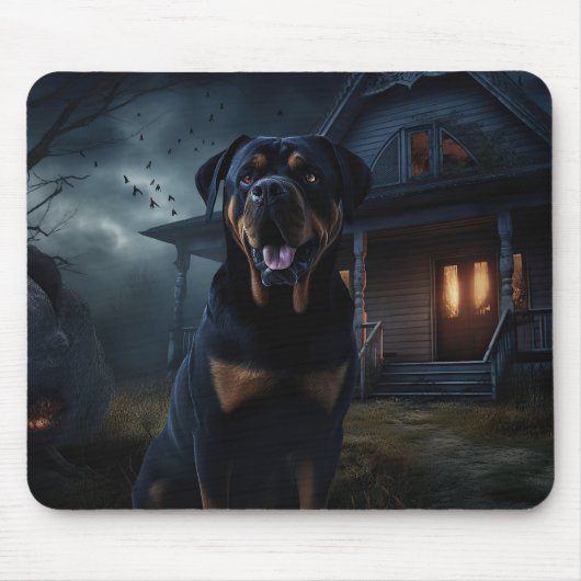 Tapis De Souris Rottweiler Halloween Épouvantable (Devant)