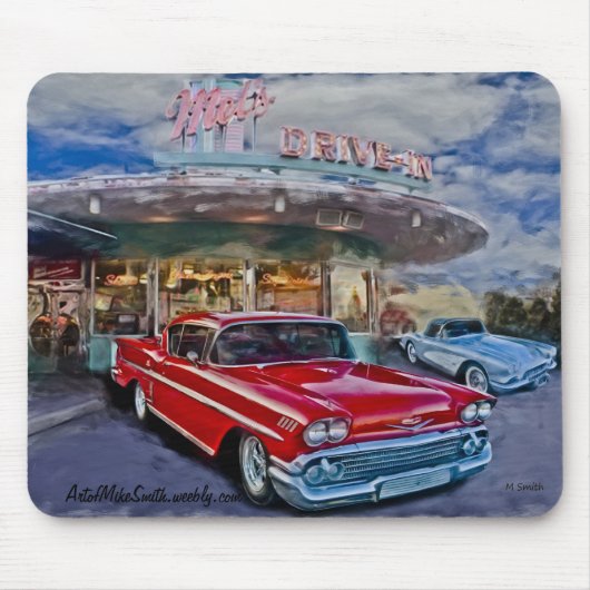 Tapis De Souris rouge 58 chevy au drive-in (Devant)