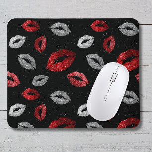 Tapis De Souris Rouge à lèvres pailleté argent Saint-Valentin sur