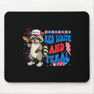 Tapis De Souris Rouge Blanc Et Feral Funky Raccoon Usa 4 juillet