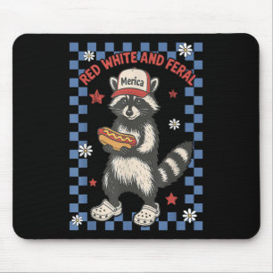Tapis De Souris Rouge Blanc Et Feral Raccoon Funny Usa 4 juillet