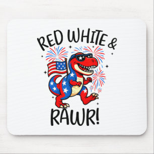 Tapis De Souris Rouge Blanc Et Rawr Drôle Dino T-rex Dinosaurus 4è