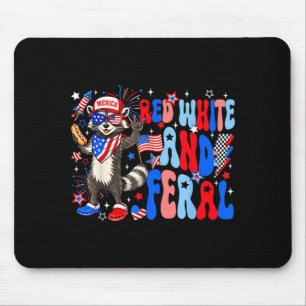 Tapis De Souris Rouge Blanc et Sauvage Raton laveur USA 4 juillet