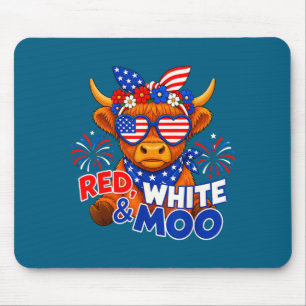 Tapis De Souris Rouge blanc et vache highland patriotique drôle us