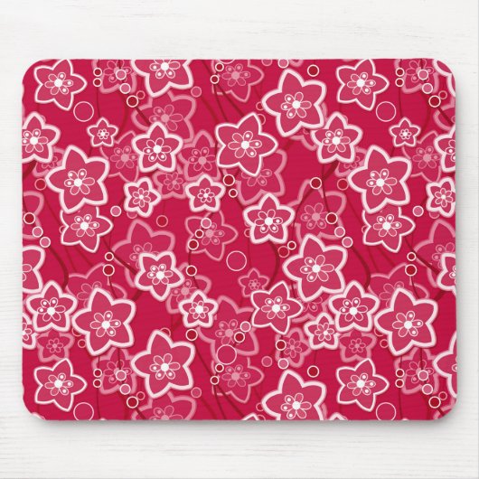 Tapis De Souris rouge blanc floral rustique mode motif rétro (Devant)