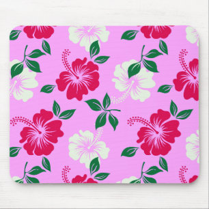 Tapis De Souris Rouge Blanc Hibiscus Fleur rose