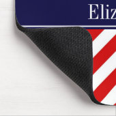 Tapis De Souris Rouge Blanc LG Chevron Marine Nom bleu Monogramme (Coin)