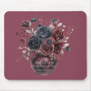 Tapis De Souris Rouge Bourgogne Fleurs Noires Beauté Est