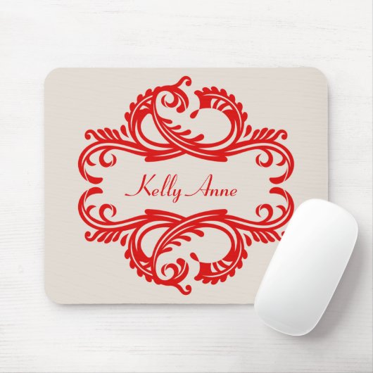 Tapis De Souris Rouge Chic Damask Mousepad (Avec souris)