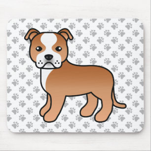 Tapis De Souris Rouge Et Blanc Staffie Cute Cartoon Chien & Pâtes
