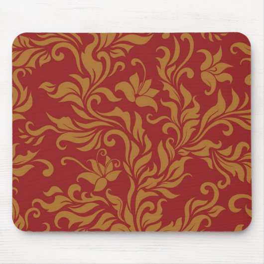 Tapis De Souris Rouge et motif floral d'or (Devant)