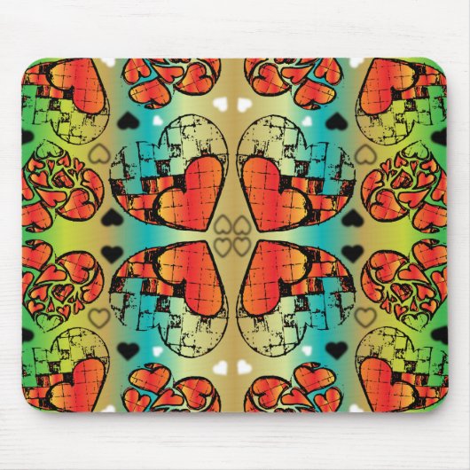 Tapis De Souris Rouge et vert Whimsical Romantique Coeurs motif (Devant)