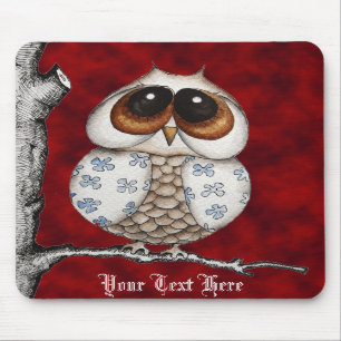 Tapis De Souris Rouge floral Mousepad de hibou