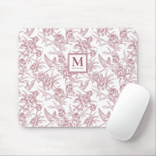 Tapis De Souris Rouge Floral Vintage Toile de Jouy Monogramme Fran