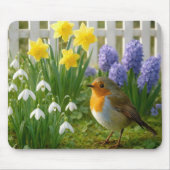 Tapis De Souris Rouge-gorge dans un jardin printanier (Devant)