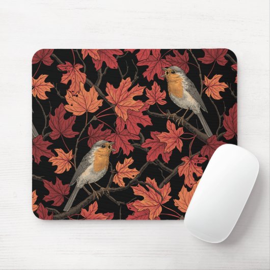 Tapis De Souris Rouge-gorges dans l'érable (Avec souris)